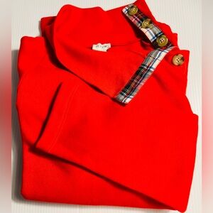 J. Crew Tartan Button Mock Neck Red Sweatshirt Size Large NWT